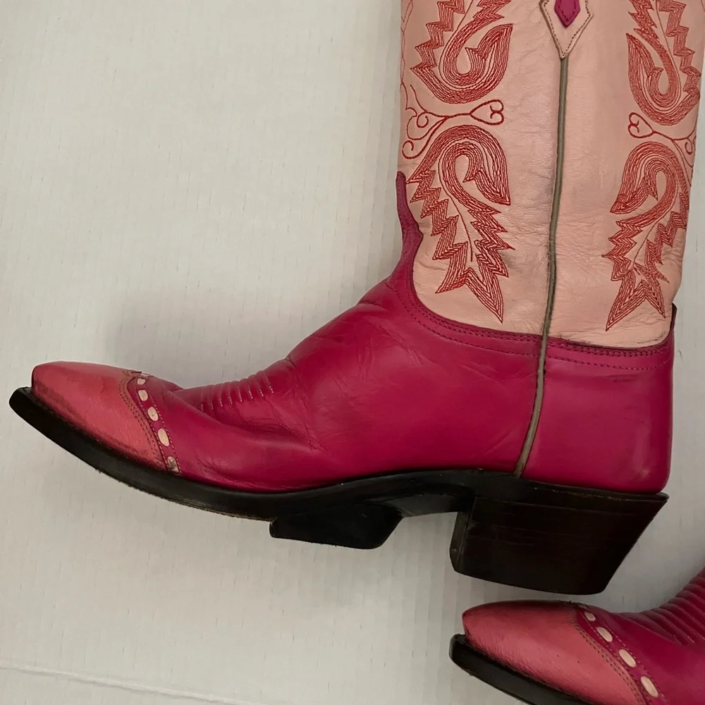 Lucchese Pink Embroidered Western CowgirlBoots - Picture 3 of 15
